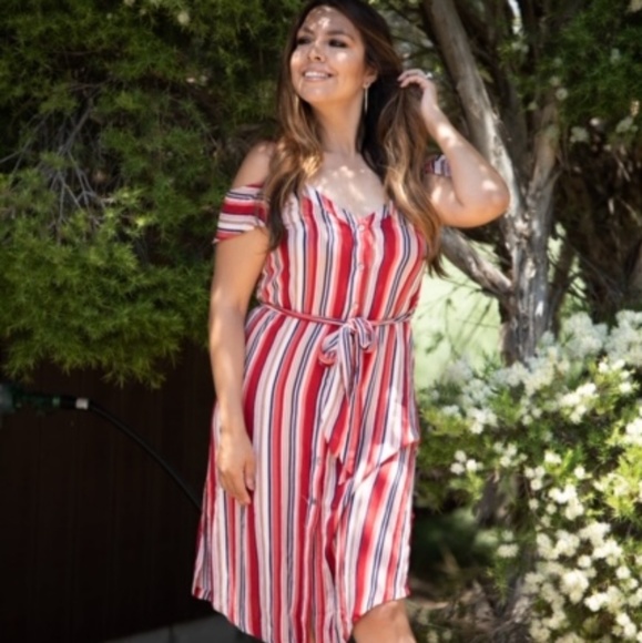 CANDI COLD SHOULDER MIDI DRESS - Picture 1 of 3